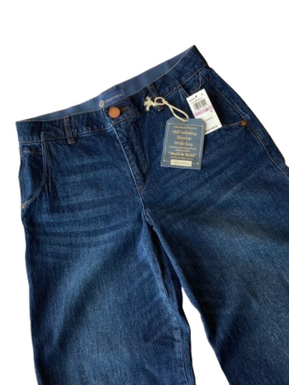 Democracy Ab Solution Skyrise Wide Leg Jeans Tulip Hem 6 PETITE Blue Denim NWT - Picture 2 of 9